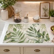 1pc Home Decor Plant Pattern Printed Absorbent Mat, Dish Drying Mat, Espresso Machine Countertop Absorbent Mat, Drainage Mat, Soft Faucet Absorbent Mat, Sink Cup Mat, Kitchen Supplies, Bathroom Supplies - Multicolor - View 3