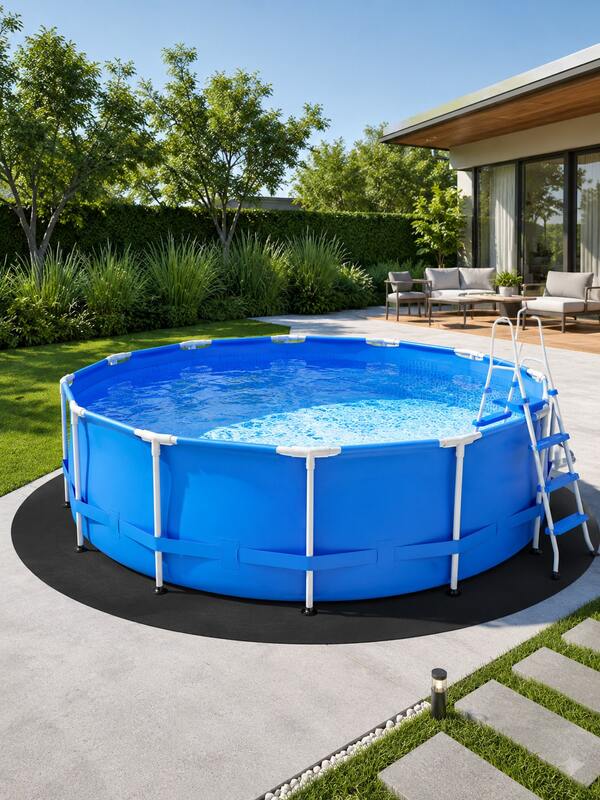 OBOVAY 1pc/Set Round Pool Pad, Suitable For 10/12ft Above Ground Pool, Pool Bottom Mat, Thickened Black Protective Liner, Prevent Puncture