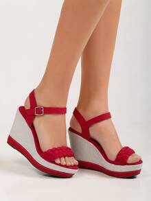 Wedge Sandal High Heel 11cm Blogger With Platform And Comfortable - Red - View 1