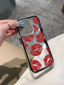 1pc Black Full Screen Flame Red Lips Minimalist 2-In-1 Personalized TPU Anti-Drop Full Coverage Phone Case Compatible With Apple 17 16 15 14 13 12 11 Pro Max Air And Series - Multicolor - View 4