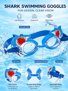 Children's 3D Cartoon Swimming Gear Set | 3D Shark/Dinosaur Anti-Fog Goggles + Cartoon Swim Cap + Waterproof Storage Bag | Includ, First Day Of School - Blue - View 2