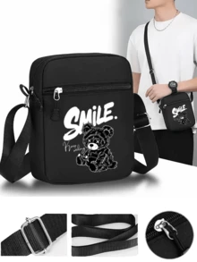 1pc/2pcs "Smile Bear" Letter Pattern Design Printed Unisex Curved Brim Baseball Cap And Crossbody Bag, Street Fashion Outdoor Sports Baseball Cap And Bag, Adjustable, Gift For Yourself Or Friends - Multicolor - View 3