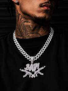 European & American Hip Hop Full Rhinestone Cuban Chain Necklace For Men, BABY Letter Pendant, Street Style Gun-Shaped Pendant, High-End Hip Hop Style Gift - Double Gun Baby - View 5