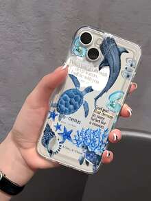 1pc Transparent Blue Turtle Whisper Personalized Minimalist Anti-Drop Soft TPU Fashion Phone Case Full Coverage Anti-Stain Protective Shell Compatible With Apple 17 16 15 14 13 12 11 Pro Max Air And Series - Multicolor - View 2