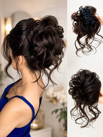 topshiny 1pc Fluffy Curly Hair Bun Hair Extension Clip, Women's Synthetic Fiber Messy Bun Hair Clip Accessory, Voluminous Back Bun, Suitable For Daily Wear And Party