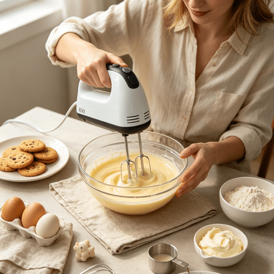 ISRBV This Handheld Electric Mixer Features A 1-Piece Design, 2+2 Stainless Steel Replacement Parts, One-Button Assembly/Disassembly, 7 Speed Settings (Low Speed For Mixing, High Speed For Whipping Cream And Egg Whites), And A Compact, Lightweight Body.