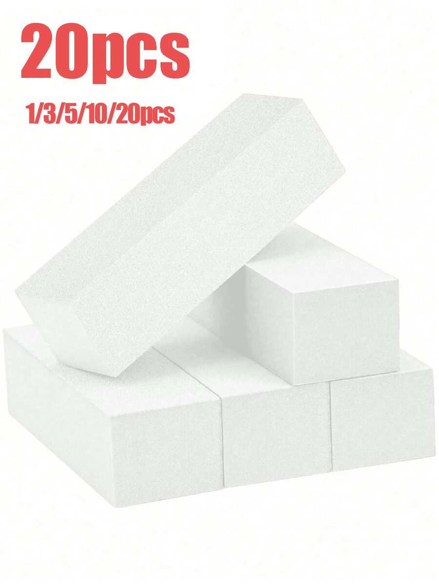 1件/3件/5件/10件/20件指甲拋光塊，中/細粒度 100/180 拋光塊，適用於壓克力指甲凝膠指甲油，3向專業足部美甲手部美甲拋光套裝 - 白色 - 查看 1