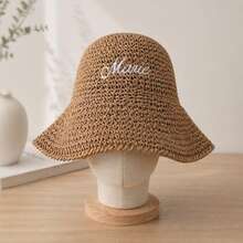 Personalisierter Stroh-Sonnenhut, Brauthut, Hochzeitshut, bestickter Strandhut, Sommer-Fischerhut, Junggesellinnenabschied-Geschenk, Brautjungfer-Geschenk, individuell gestalteter Fischerhut - Verschiedenfarbig - Übersicht 5