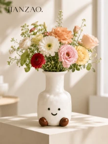 Ins Style Cute Resin Vase, Creative Footed Dried Flower Holder, Desktop And Bedroom Decor, Graduation Gift - Face Vase - View 3