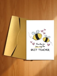1pc "Great Teacher" Thank You Card, Cute Bee Design With Gold Glitter Accents, Suitable For Teachers, Mentors, Coaches, Students Expressing Deep Gratitude, Teacher Appreciation Gift, Playful Design, Personalized Touch, Teacher Gift - B - View 12