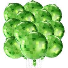 10pcs 18 Inch Green Square Mosaic Theme Party Decoration Aluminum Foil Balloons, Suitable For Game Theme Decoration Balloons - View 4
