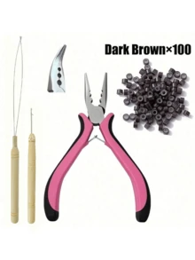 3pcs/Set Wig Extension Tools: Pliers, Micro Hook Needle, Pulling Ring, Suitable For Wig Installation: Pliers, Micro Needle Ring Puller, Pulling Ring Wig Extension Rings And Clips, Pink - Multicolor - View 2