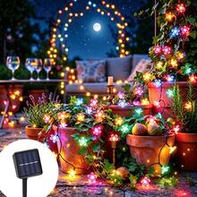 Luces de Hada de Flor de Cerezo Multicolor Alimentadas por Energía Solar, 20/50/100 piezas Luces de Cadena de Flores LED, 8 Modos de Parpadeo Ajustables, Decoración Impermeable para Interior/Exterior Patio Jardín, Regalo Perfecto para Boda Día de San Valentín Día de la Madre Navidad - Luces coloridas de flores de cerezo - Ver 2