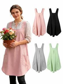 1pc Practical Women's Cross-Back Apron, Large Pocket Design, Suitable For Home Kitchen, Restaurant, Cafe, Cooking And Gardening, Household Cleaning Protection Apron - Multicolor - View 1