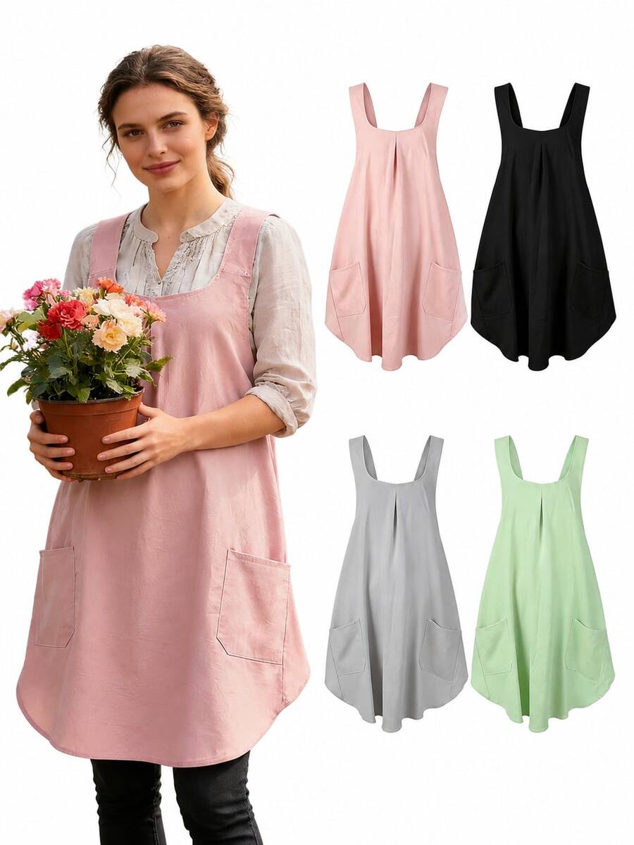 1pc Practical Women's Cross-Back Apron, Large Pocket Design, Suitable For Home Kitchen, Restaurant, Cafe, Cooking And Gardening, Household Cleaning Protection Apron - Multicolor - View 1