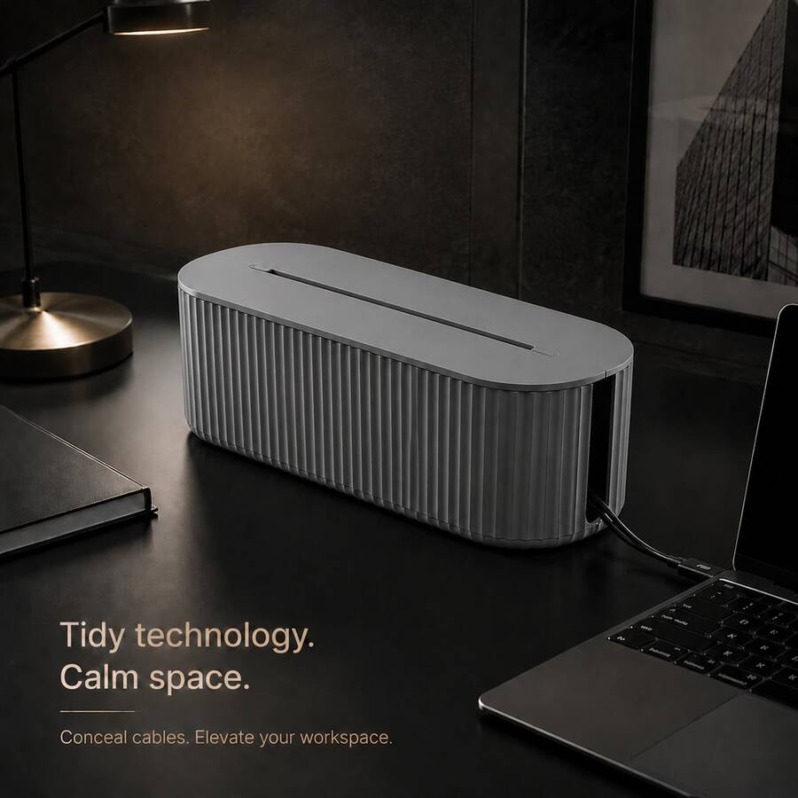 NetHong Cable Storage Box Wire Cable Management Socket Tidy Desk Table Organizer UK - Grey - View 1