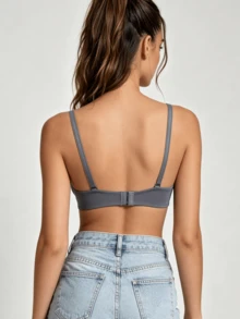 1pc Women's Comfortable Casual Wireless Soft Cup Solid Color Bra - Grey - View 6
