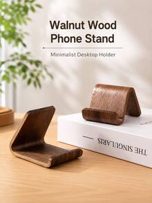 1件胡桃色極簡桌面手機支架，木紋創意手機架，輕巧穩固，適用於大多數智慧型手機，可橫放/直立，適合辦公桌、書桌、床頭櫃、宿舍桌面，可用於觀看電影、閱讀、視訊通話 - 彩色 - 查看 1
