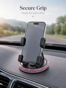 1pc Rhinestone Car Phone Holder, Cute Women's Horizontal/Vertical Screen Center Console Navigation Support Stand - A - View 5