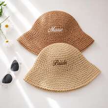 Personalisierter Stroh-Sonnenhut, Brauthut, Hochzeitshut, bestickter Strandhut, Sommer-Fischerhut, Junggesellinnenabschied-Geschenk, Brautjungfer-Geschenk, individuell gestalteter Fischerhut - Verschiedenfarbig - Übersicht 4