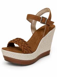 Wedge Sandal High Heel 11cm Blogger With Platform And Comfortable - Camel - View 3