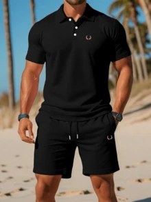 Men's Minimalist Letter Print Short Sleeve Casual T-Shirt, Summer Holiday Style - Black - View 1