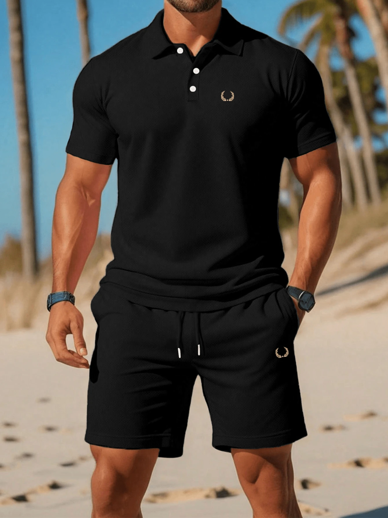 Men's Minimalist Letter Print Short Sleeve Casual T-Shirt, Summer Holiday Style - Black - View 1