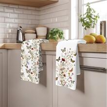 2pcs Minimalist Watercolor Plant & Butterfly Pattern Kitchen Towels, Soft Polyester Dish Cloths, Suitable For Kitchen Decor, Kitchen Cleaning, Holiday Party Decoration, Kitchen & Bathroom Supplies, Home Essentials, Home Decor, Housewarming Gift - Multicolor - View 7