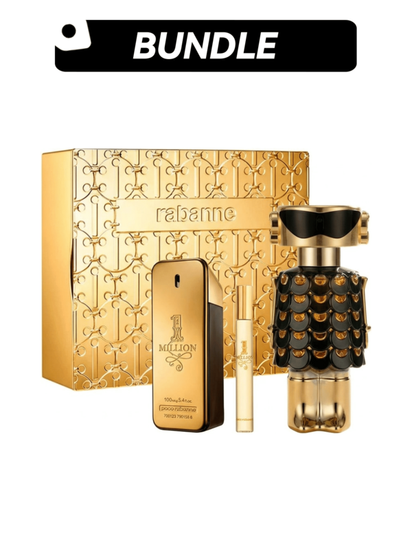 Paco Rabanne [Perfume Bundle]1 Million 2 Pcs Set For Men (EDT 3.4 Oz+EDT Travel Spray 0.68 Oz)+Fame Parfum Parfum Spray For Women EDP 3.4oz/100ml+0.68oz/20ml+2.7oz/80ml