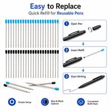 20/50pcs 0.7mm Metal Ballpoint Pen Refills, Compatible With Crystal Rhinestone Ballpoint Pen Barrels, Black/Blue Replacement Ink, 7cm, Office Stationery Accessories, Student Supplies, Back To School - Multiple Styles - View 6