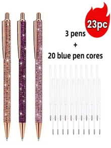 23pcs Set (3 Pens + 20 Refills) Shiny Metallic Retractable Ballpoint Pens, Smooth Writing, Suitable For Various Occasions, Great Gift Choice - 23pcs Set - View 12