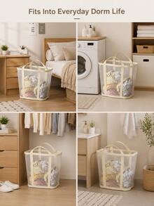Foldable Breathable Mesh Laundry Basket With Handle, Collapsible Rectangular Storage Bin, Dirty Clothes Organizer, Suitable For Bathroom, Closet, Dorm Essentials, Travel, Back To School - Multicolor - View 2