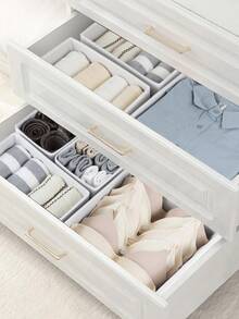12/6/1pc Set, Minimalist Foldable Fabric Storage Box, Wardrobe Drawer Divider Organizer, Suitable For Underwear, Bras, Bedroom And Home Items Storage, Can Store Various Women's Clothing (Such As White T-Shirts, Black Pants, Winter Apparel, Dresses, Elegant Outfits, White Shirts, Long Sleeve Shirts, White Jumpsuits, Spring Skirts And Summer Tops) - White - View 7