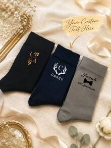 Customized Groomsmen Socks Personalized Embroidered Letter Men's Dress Socks Groomsmen Invitation Gifts Wedding Party Favors Monogrammed - Multicolor - View 1
