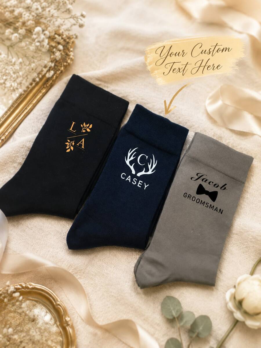 Customized Groomsmen Socks Personalized Embroidered Letter Men's Dress Socks Groomsmen Invitation Gifts Wedding Party Favors Monogrammed - Multicolor - View 1