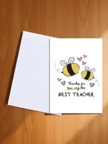 1pc "Great Teacher" Thank You Card, Cute Bee Design With Gold Glitter Accents, Suitable For Teachers, Mentors, Coaches, Students Expressing Deep Gratitude, Teacher Appreciation Gift, Playful Design, Personalized Touch, Teacher Gift - B - View 24