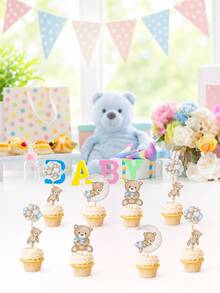 24pcs - Baby Party Balloon Bear Theme Cupcake Decorations, Moon Bear Cake Decor, Baby Bear Cake Decor, Little Bear Cupcake Toppers, Bear Theme Baby Shower, Gender Reveal Party Decorations (Blue) - Multicolor - View 5