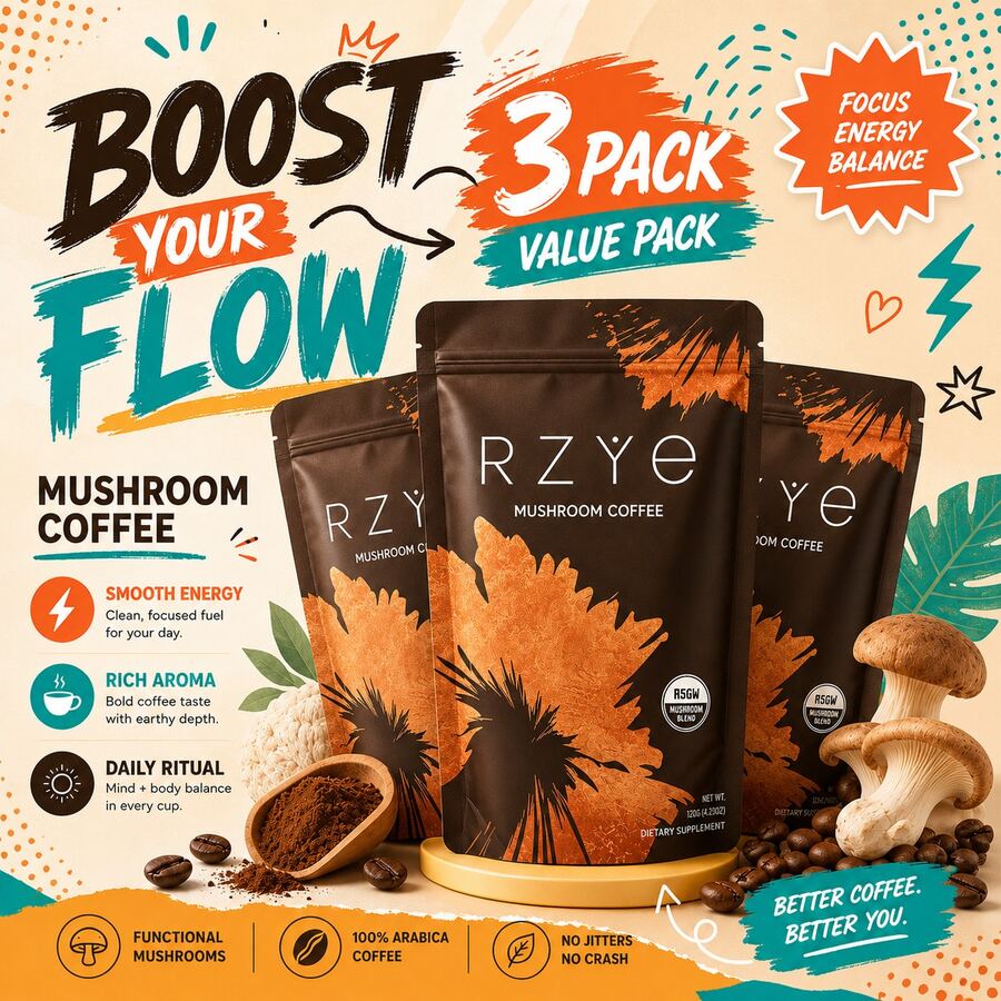 [Free Shipping]3-Piece Pack Mushroom Coffee USDA Organic With 6 Adaptogenic Mushrooms And MCT Oil, USA Grown Instant Coffee For Better Energy, Focus, Digestion, Immunity With Turkey Tail, Shiitake, Lion's Mane, 30 Servings - 3-piece pack - 查看 1