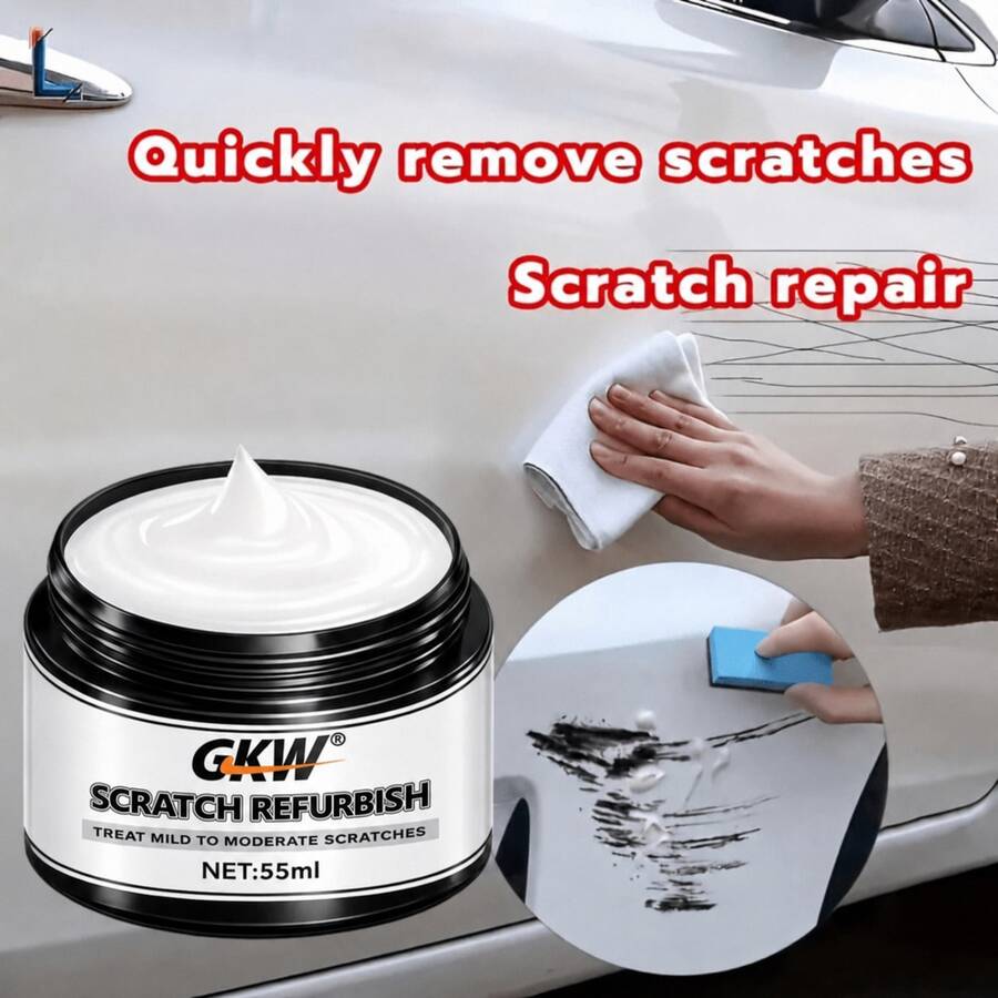 GKW 專業級汽車刮痕修復蠟－快速拋光恢復鏡面光澤｜可用海綿或布輕鬆擦拭｜適用於汽車、卡車、SUV、摩托車、船隻與露營車漆面｜有效淡化淺層刮痕｜持久亮澤光澤