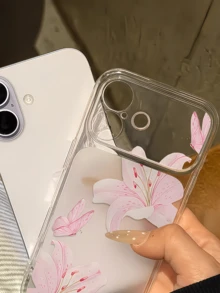 1件透明淡粉色百合花與蝴蝶極簡風軟TPU防震全包防污時尚手機殼，適用於Apple 17 16 15 14 13 12 11 Pro Max Air - 彩色 - 查看 5