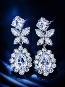 3pcs Cubic Zirconia Women's Jewelry Bridal Wedding Jewelry Square Sugar Necklace Earrings Dress Accessories Suitable For Birthday Evening Party - Silver - View 5
