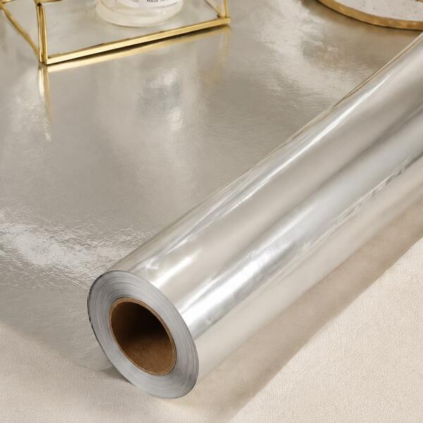 1 Roll Silver Stainless Steel Kitchen Decor Waterproof Oil-Proof Wallpaper, Peel And Stick Wall Paper, Glossy Detachable Self-Adhesive Wallpaper, Used In Kitchen, Countertops Desktop, Door Home Decor, Living Room, Bedroom Wall Decor, Desktop Stickers