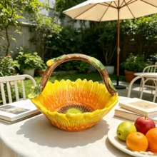 手繪花卉陶瓷籃，創意玫瑰與向日葵造型零食、乾果、水果與糖果收納碗，裝飾擺件 - 彩色 - 查看 9