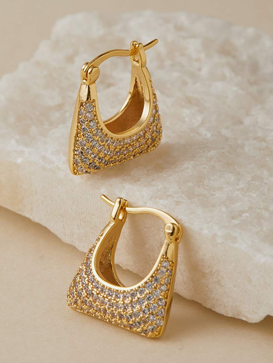 1 Pair Asymmetrical Geometric Earrings, Minimalist Exaggerated Women's Earrings, Suitable For Girls' Daily Wear - Gold B - View 1