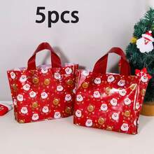5/10/20pcs Printed Christmas Gift Bags, Reusable Plastic Tote Bags For Small Gifts, Perfect For Holiday Party Decorations - View 17