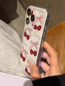 1件透明緞帶包覆紅色櫻桃極簡風格個性化TPU防摔全包覆手機殼，適用Apple 17 16 15 14 13 12 11 Pro Max，保護殼Air，兼容三星系列 - 彩色 - 查看 4