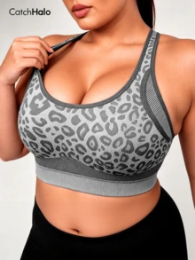 Cropped Plus Size Sports Bra Seamless Ribbed Racerback Bra For Pilates Daily Wear Gym Workout - Multicolor - View 4
