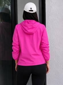 Women's Windbreaker Jacket Waterproof Lined Casual Fabric Zipper Evening Airport Clothes Travel Autumn Winter - 玫紅色 - 查看 3
