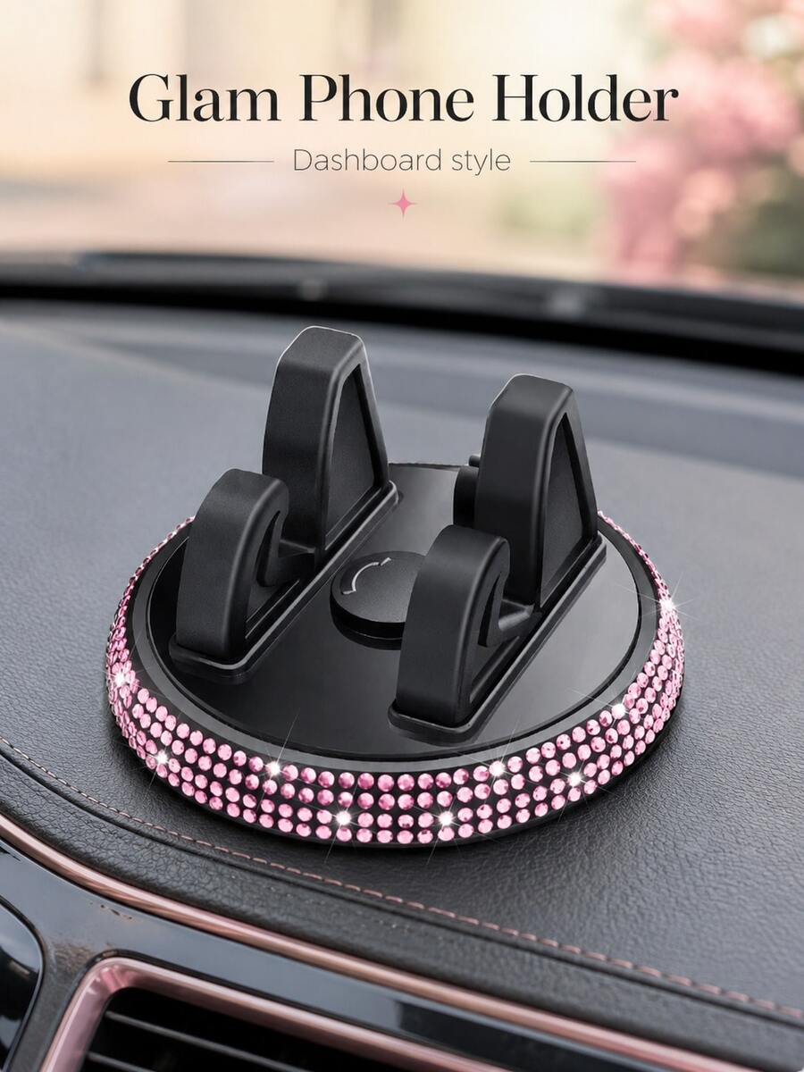 1pc Rhinestone Car Phone Holder, Cute Women's Horizontal/Vertical Screen Center Console Navigation Support Stand - A - View 1
