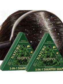 SUMVX 2入 3合1草本洗髮皂，含生物素與迷迭香，修復受損髮質、增加髮量，天然配方，含荷荷芭油與蜂蜜，讓秀髮柔軟彈潤，迷人香氣，便攜式洗髮皂，旅行方便 - 2PCS - 查看 5